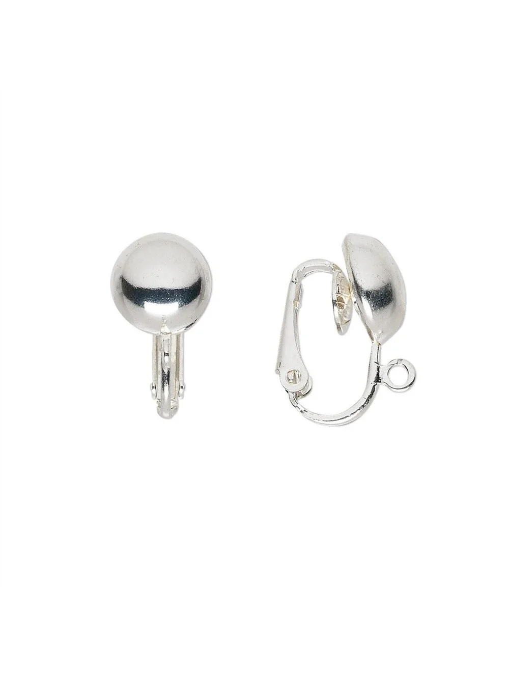 Clip On Earring Hooks Findings Silver Plated XL Large 10mm Half Ball 10 pcs